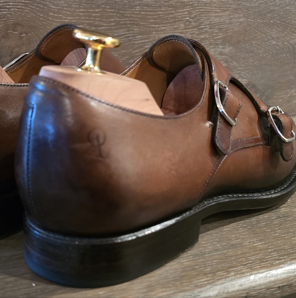 Classic Brown Leather Double Monk Strap Shoes - Picture 2 of 8
